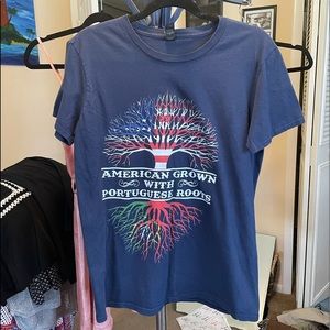 ❤️American Grown With Portuguese Roots Unisex Tshirt navy size medium tree